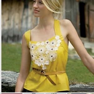 Anthropologie Floreat Yellow Floral Appliqué Top
